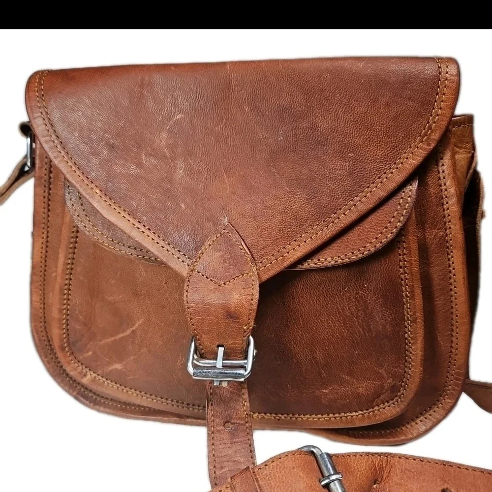 Komal’s Passion Leather Crossbody Bag Brown Canvas Unisex Retro